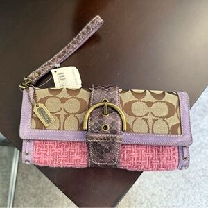 Coach Pink and Brown Clutch with Signature Monogram